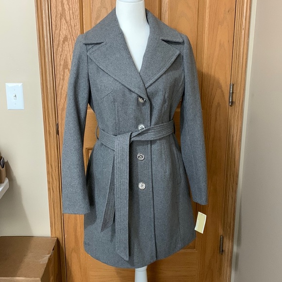 NWT Michael Kors light grey wool blend belted coat size small - Picture 1 of 10